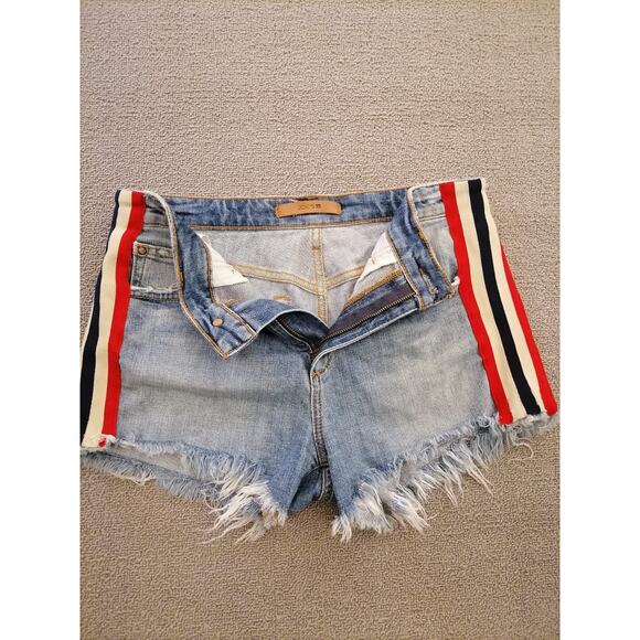 Joe’s Women’s‎ 29 Denim Cutoff Shorts – Blue Hem with Red White Side Stripes - Picture 6 of 10